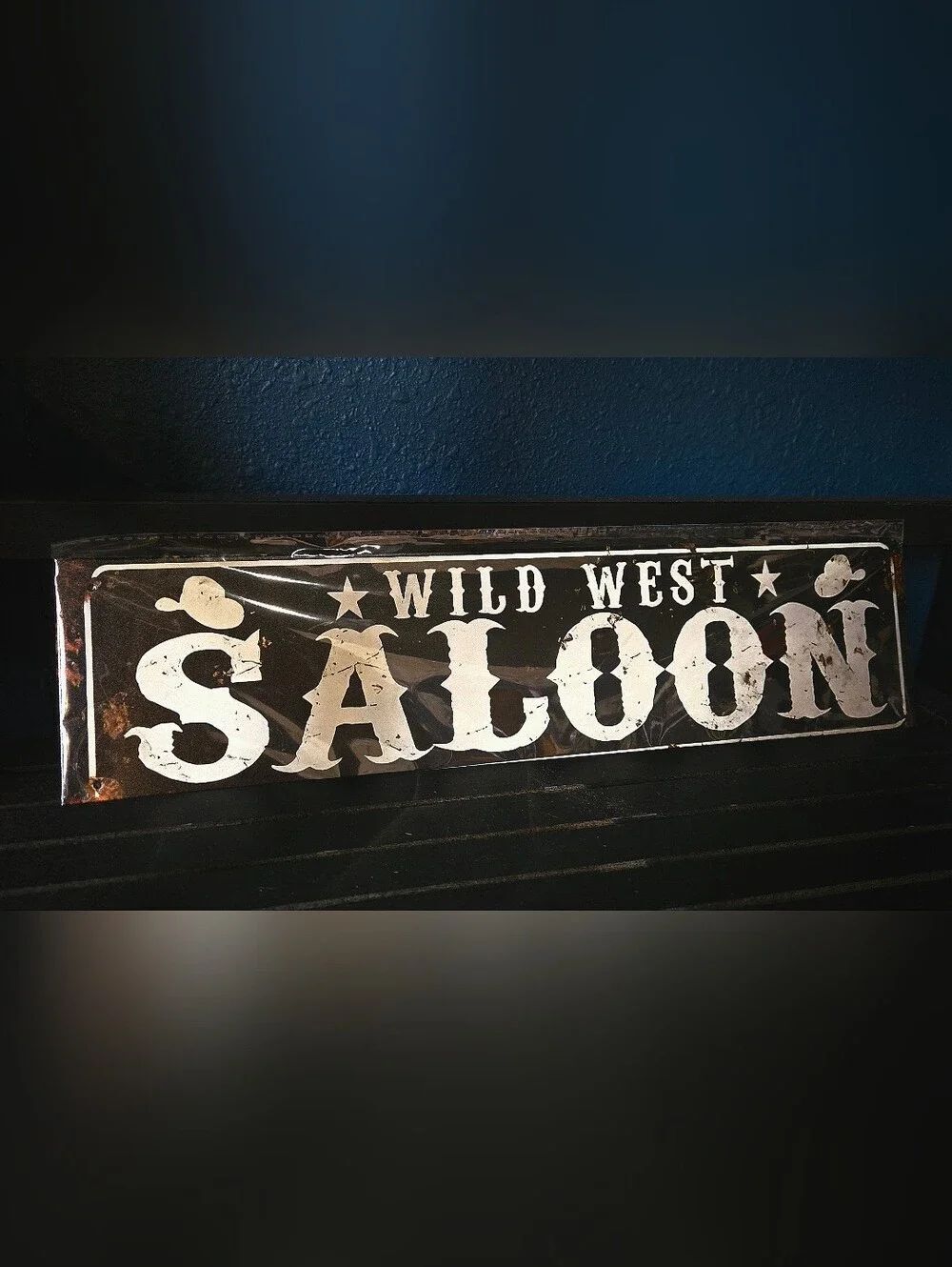 "5/$25" Black/Ivory Tin Wall Sign "Wild West Saloon" Western Decor NWT